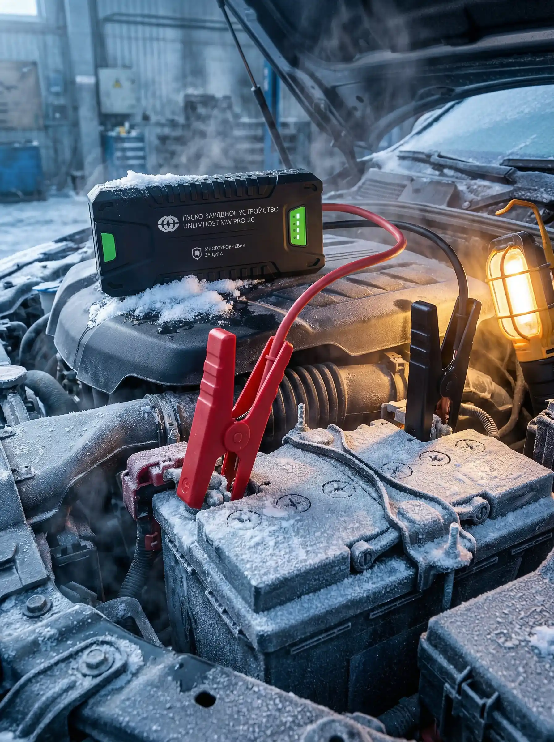 Запуск автомобиля зимой бустером