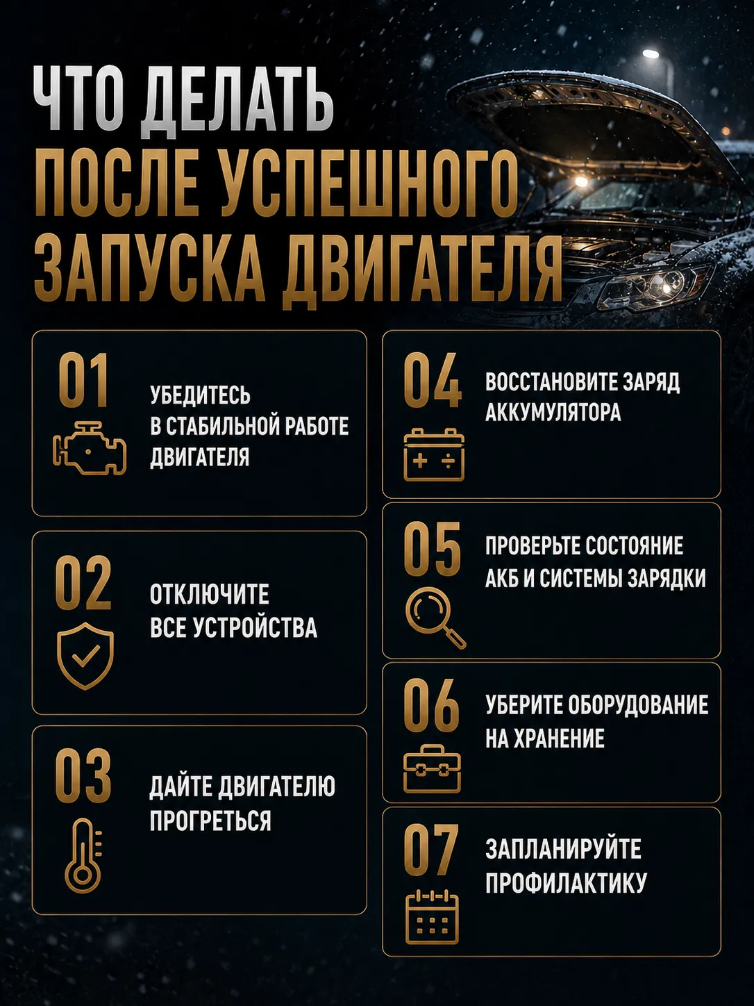 Действия после запуска и зимний запуск автомобиля