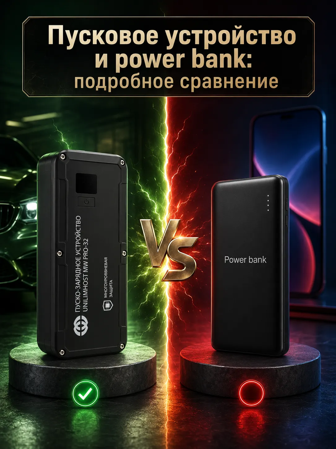 Сравнение автомобильного бустера и power bank