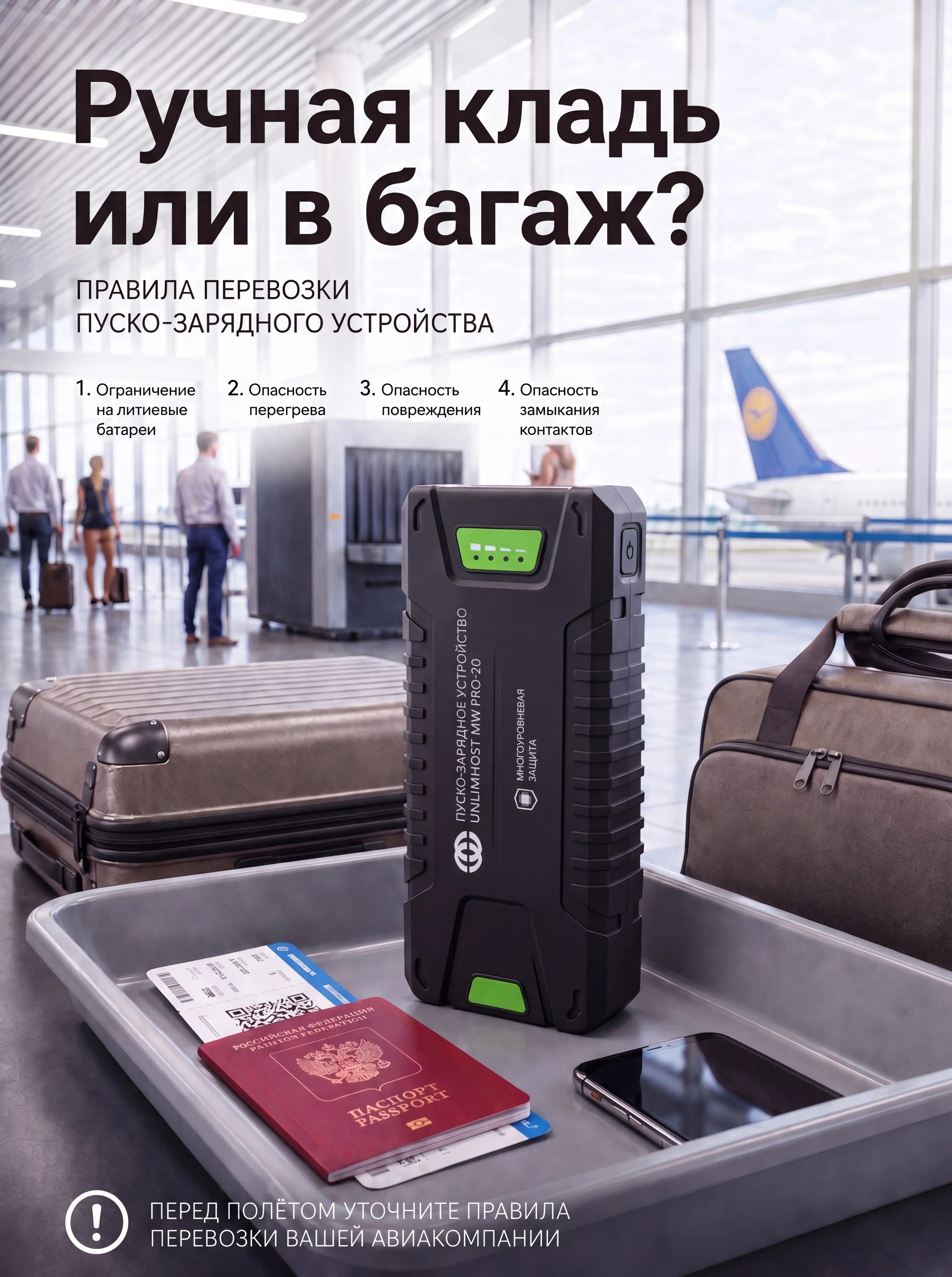 Ограничения на литиевые батареи и почему устройство нельзя сдавать в багаж