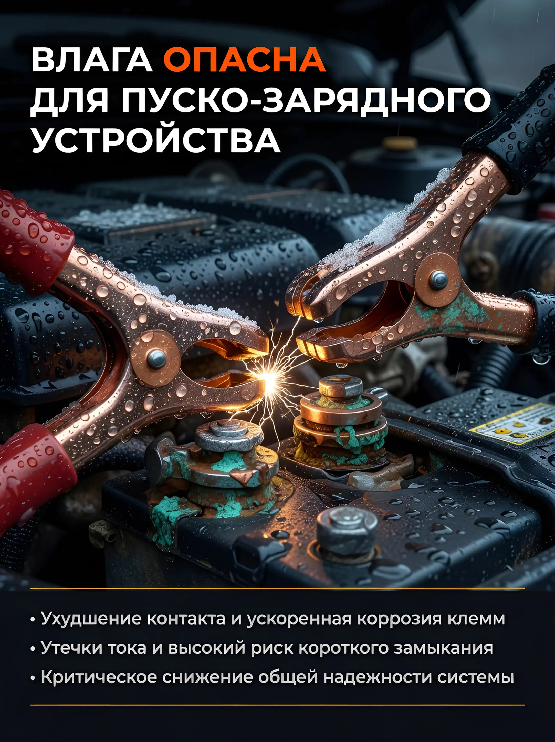 Конденсат на корпусе и разъёмах пуско-зарядного устройства